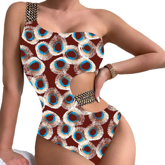 Damen Einteiliger Designer-Badeanzug mit asymmetrischem Schnitt und modischem Trägerriemen EB