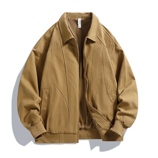 Men's  oversized collared zip-up lined utility bomber jacket with angled welt pockets EB