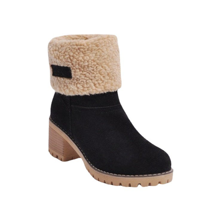 Damen Modische Stiefel mit warmem Futter und blockförmigem Absatz EB