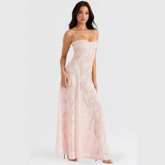Damen Maxikleid mit dekorativem Spitzen-Oberteil und fließendem Rock EB