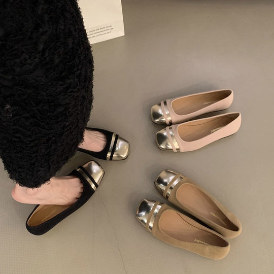 Damen elegante Ballerinas mit metallischem Besatz und komfortablem Fußbett EB