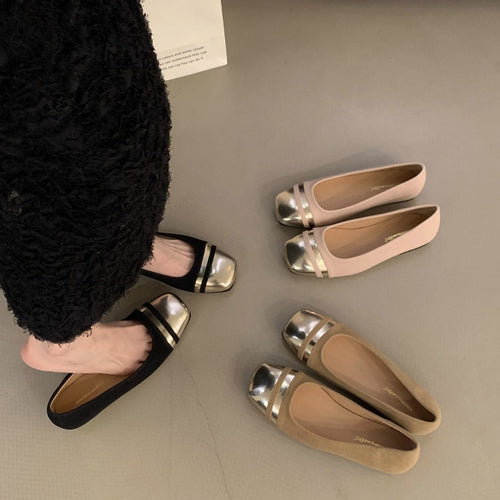 Damen elegante Ballerinas mit metallischem Besatz und komfortablem Fußbett EB