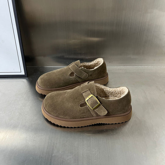 Damen Gemütliche Clogs mit warmem Innenfutter und praktischem Schnallenverschluss EB