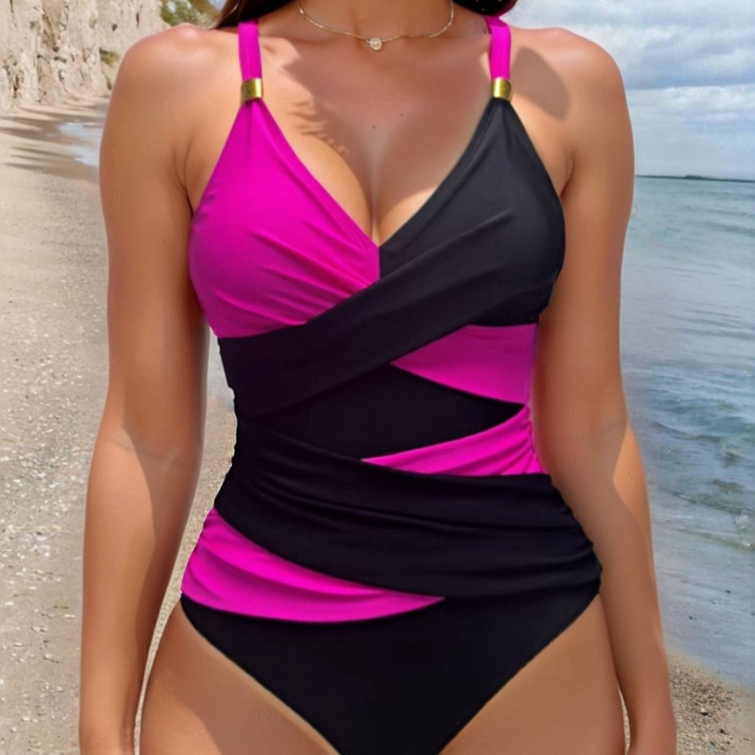 Damen Einteiliger Badeanzug mit modernem Wickeldesign und eleganten Akzenten EB