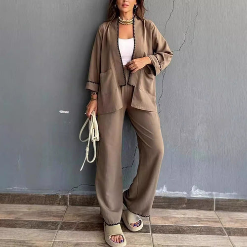 EB | Lounge Jumpsuit Lässige Passform Weite Beine Blazer mit Taschen