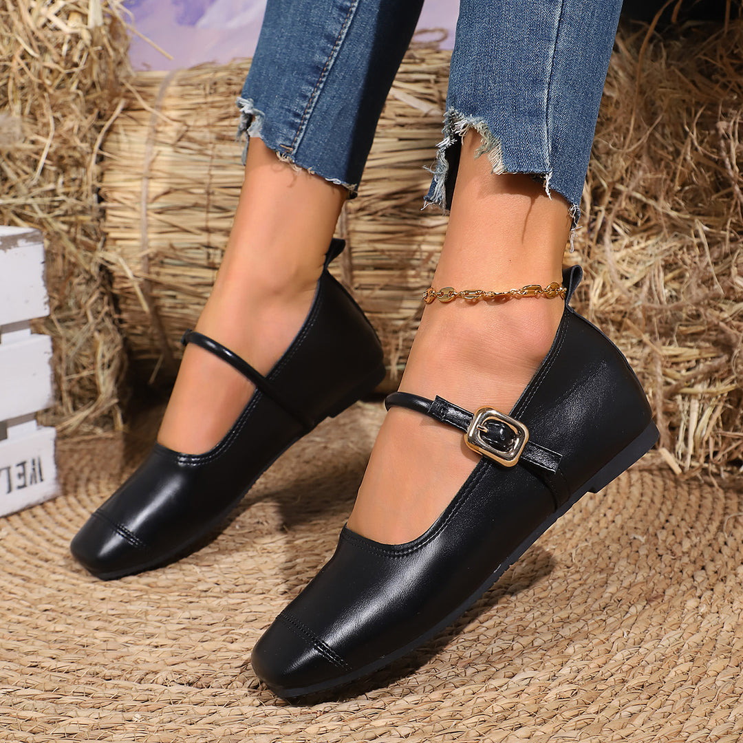 Damen klassische Ballerinas mit elegantem Schnallen-Detail EB
