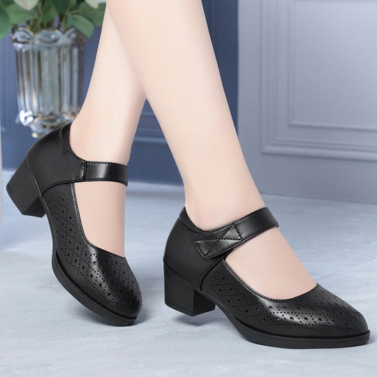 Damen Mary Jane Schuhe mit elegantem Lochdesign und bequemem Blockabsatz EB