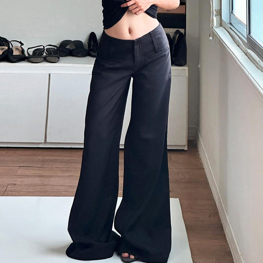 Damen Weite Chinohosen mit hohem Bund und seitlichen Taschen EB