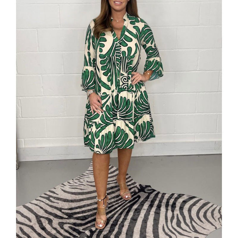 Damen Hemdblusenkleid mit floralem Design und Volant EB