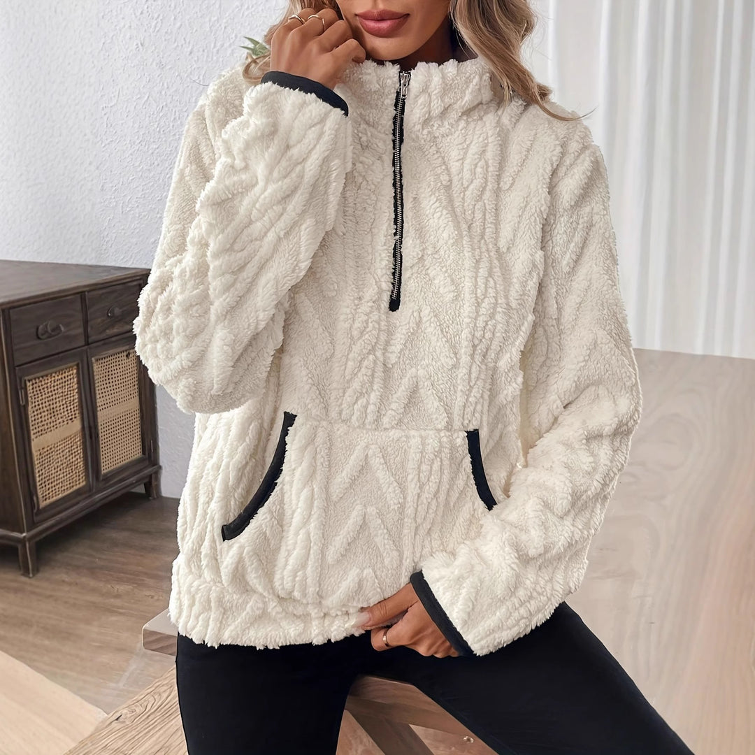 Damen weicher und bequemer Pullover mit halbem Reißverschluss EB