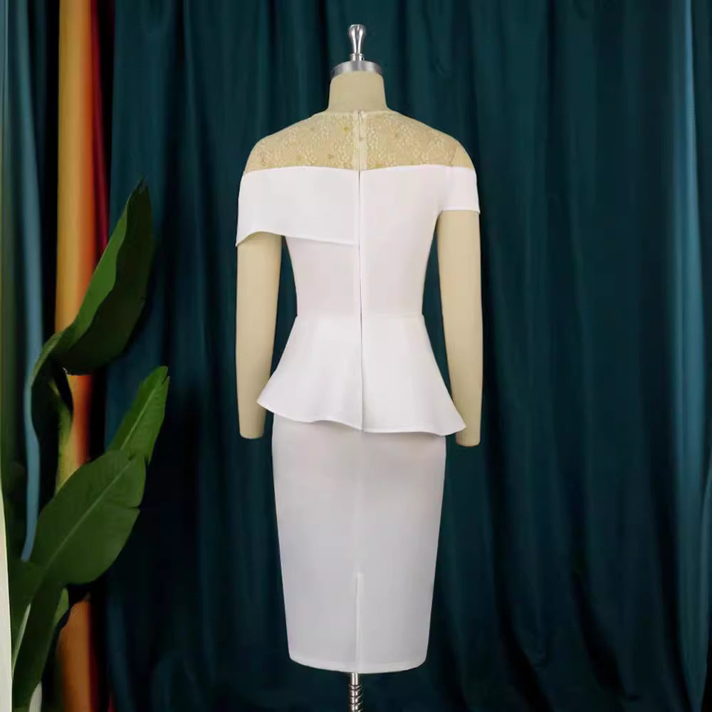 Damen Elegantes Peplum-Kleid mit Spitze EB