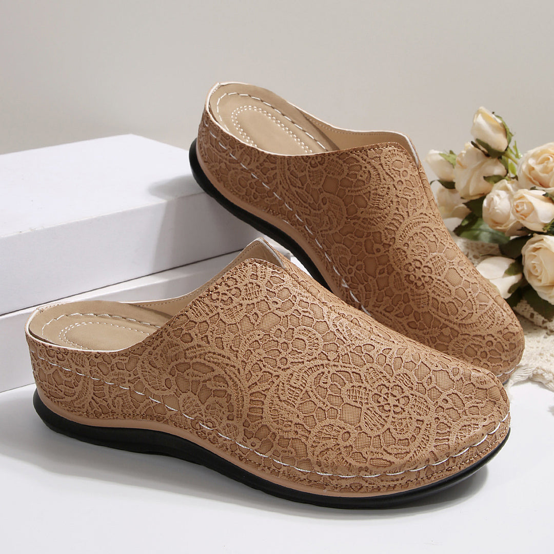 Damen Komfortable Clogs mit eleganter Spitzenstruktur und ergonomischem Fußbett EB