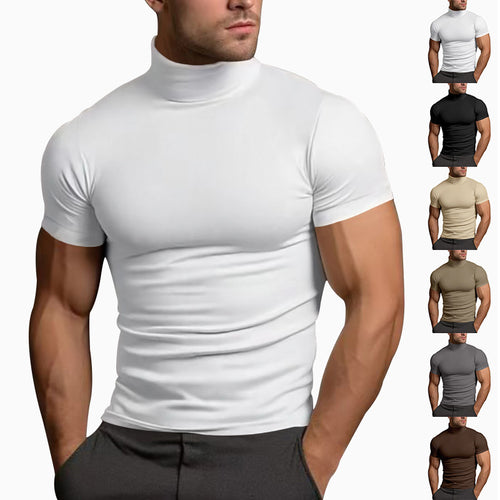 Herren nan körperbetontes Kurzarm-Rollkragenshirt aus Stretchjersey EB