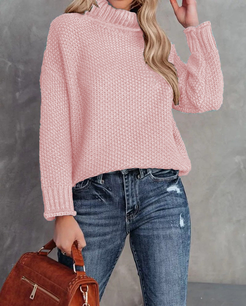 Damen kuscheliger Strickpullover mit hohem Kragen und luftiger Struktur EB