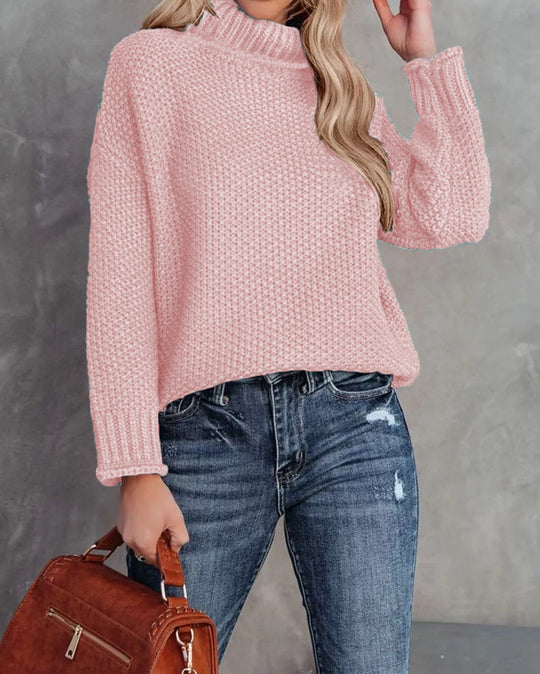Damen kuscheliger Strickpullover mit hohem Kragen und luftiger Struktur EB