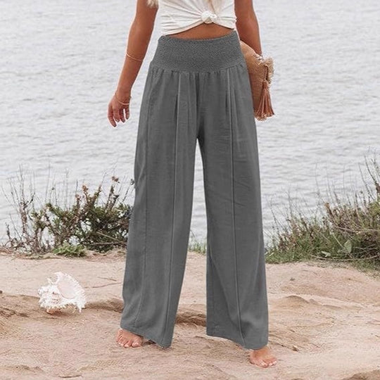 Damen weite und elegante Palazzo-Hose mit hohem Bund und Faltenwurf EB