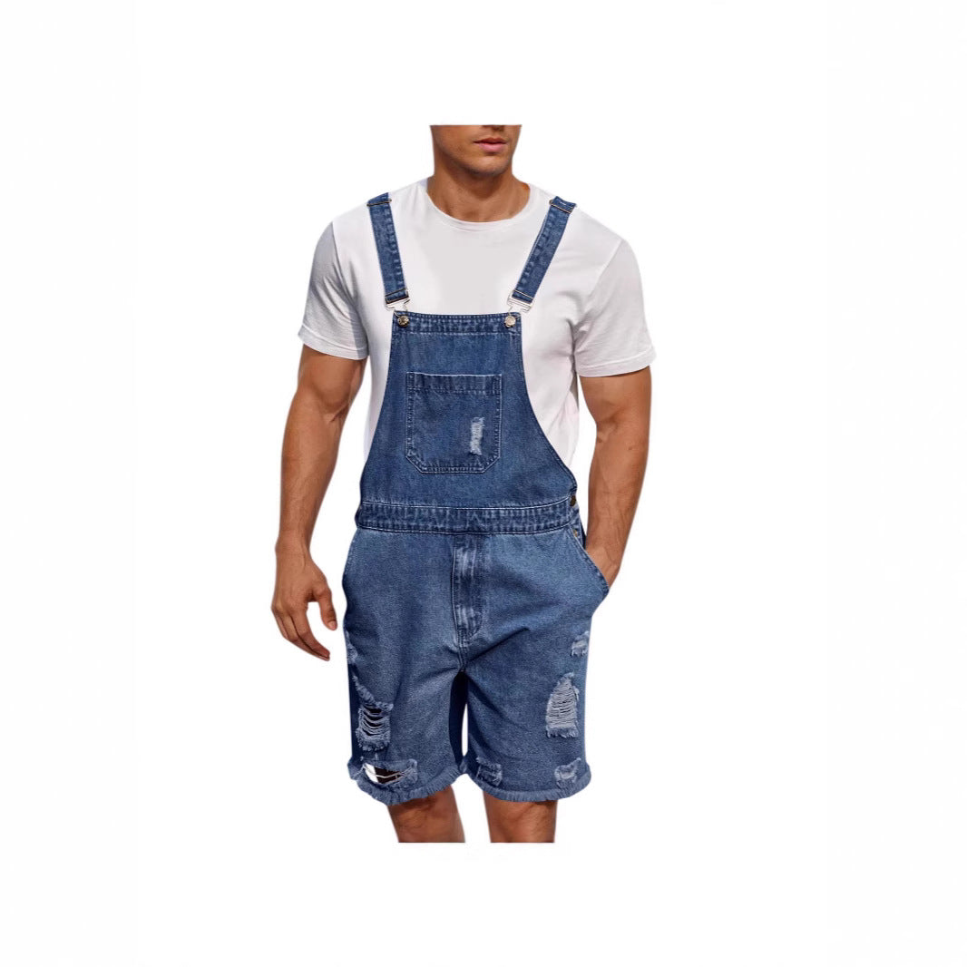 Herren Lässige Denim-Latzhose im distressed Look EB