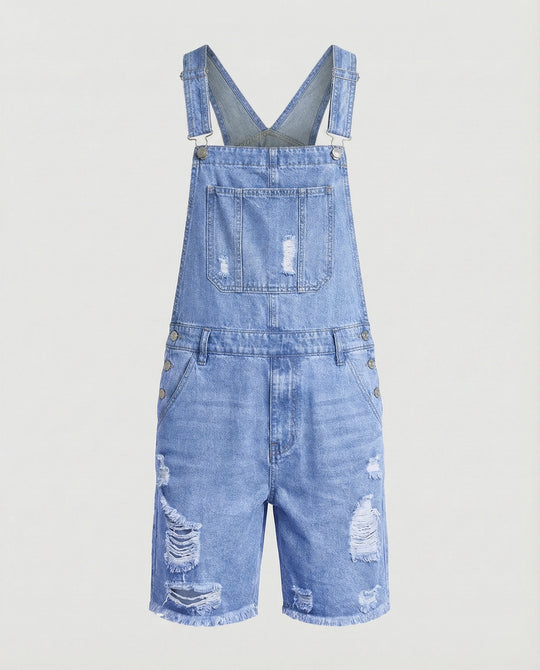 Herren Denim Latzshorts mit Ripped-Details