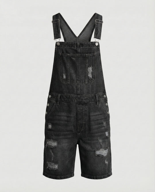 Herren Denim Latzshorts mit Ripped-Details