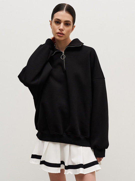 Damen modischer Pullover mit Reißverschluss und hohem Kragen EB