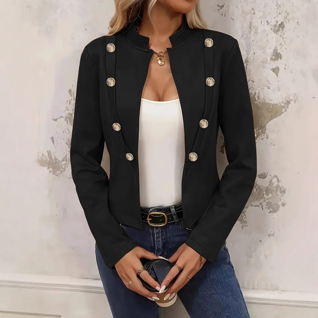 Damen Kurze Blazerjacke mit eleganter Knopfleiste und Stehkragen EB