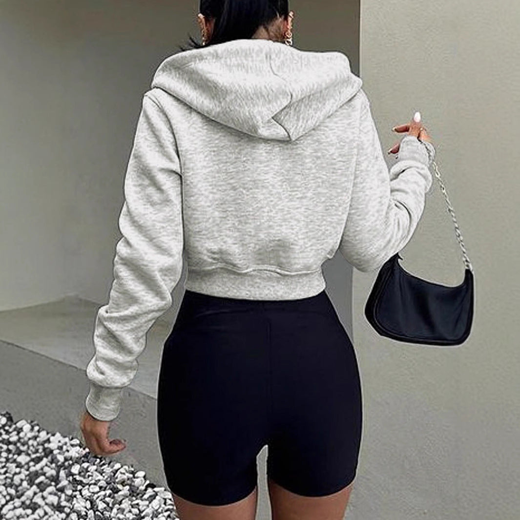 Damen cropped Kapuzenpullover mit Reißverschluss und sportlichem Design EB