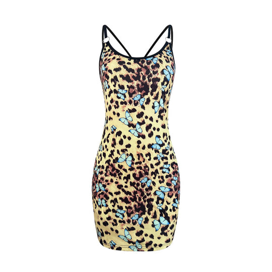 Damen figurbetontes Minikleid mit buntem Tier- und Blumenmuster EB