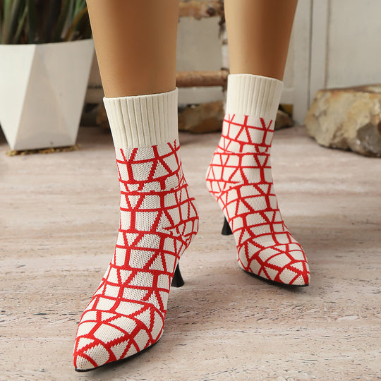 Damen Stiefelimitierte Sockenschuhe mit elegantem Absatz EB