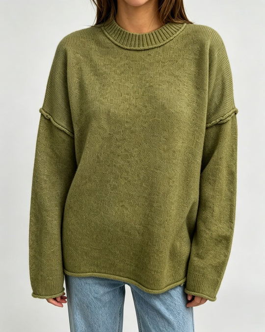 Damen Oversize-Boxy-Pullover mit kurzem Stehkragen und dekorativer Kantennaht EB
