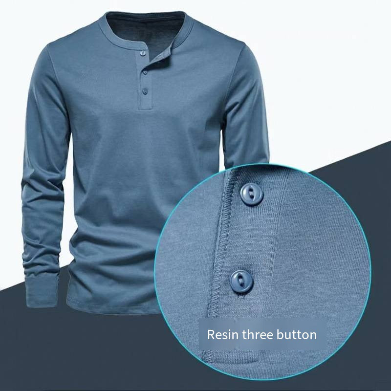 Herren Langarm-Henley-Shirt aus atmungsaktiver Baumwollmischung EB