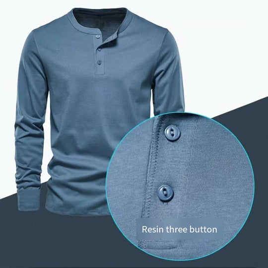 Herren Langarm-Henley-Shirt aus atmungsaktiver Baumwollmischung EB