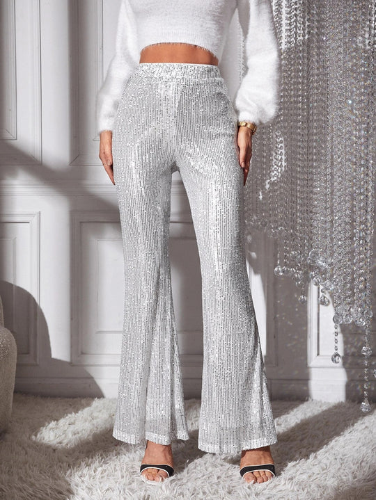 Damen Elegante Hochwasserhose mit Glitzer-Details EB