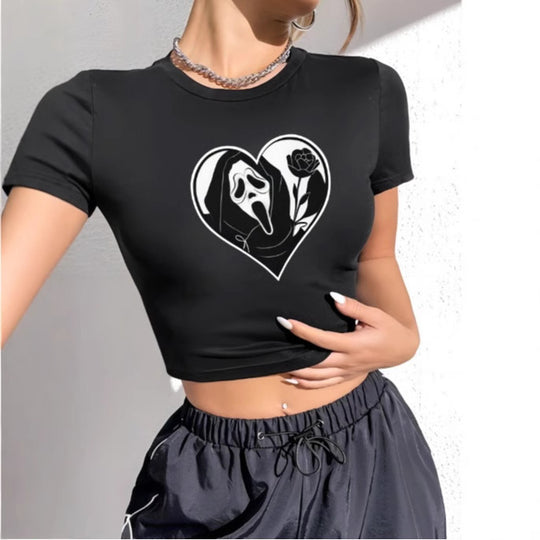 Damen Crop-T-Shirt mit kreativem Schriftzug und figurbetontem Schnitt EB