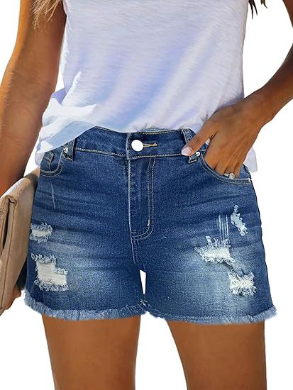 Damen Destroyed Denim-Shorts mit fransigen Säumen und lässigem Schnitt EB