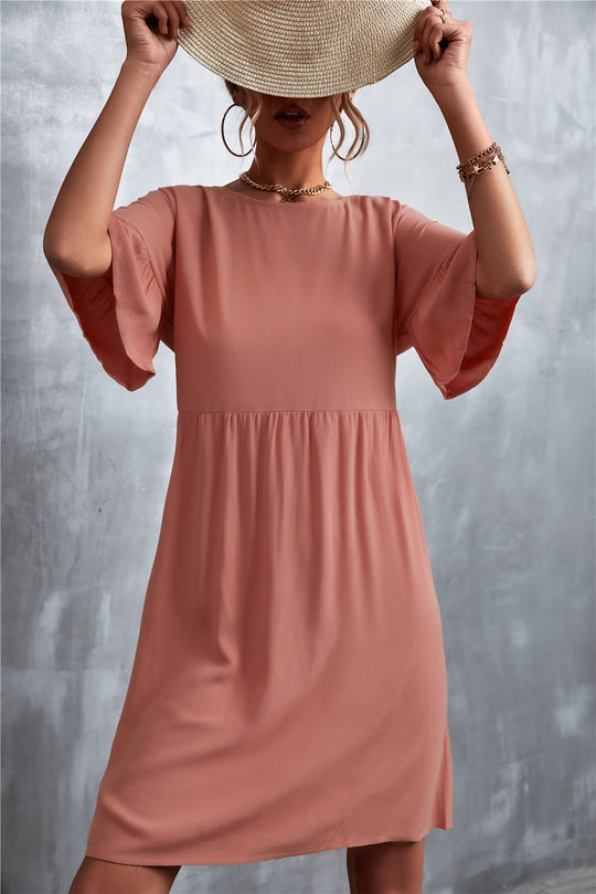 Damen Freizeitkleid mit weit ausgestellten Ärmeln und elastischem Taillenbund EB