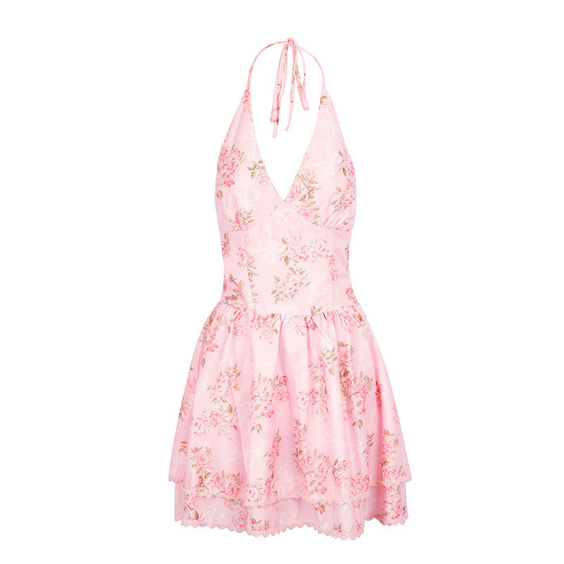 Damen Sommerliches Neckholderkleid mit floralem Muster und Rüschendetails EB