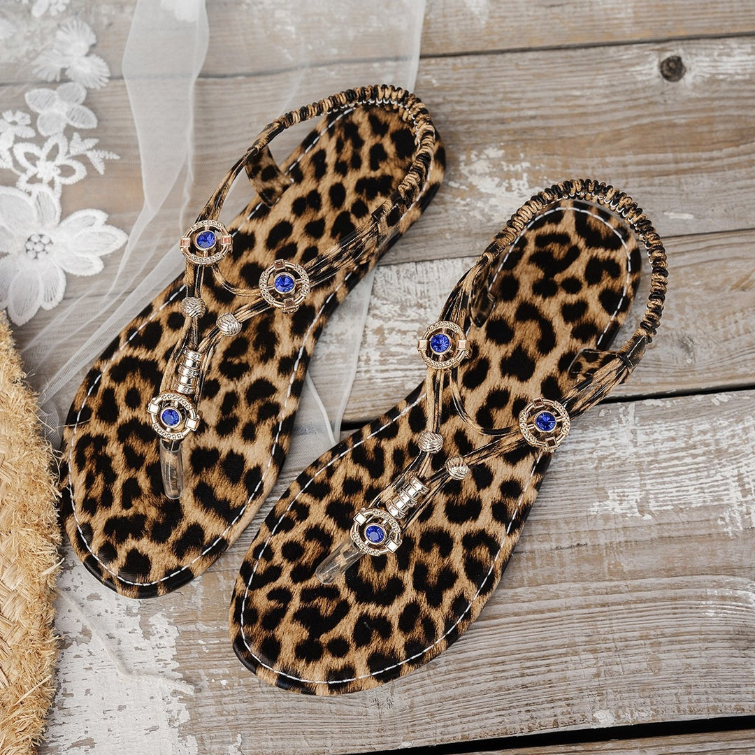Damen Elegante Zehentrenner Sandalen mit Schmuckelementen EB