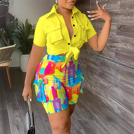 Damen Freizeit Set mit modischem Hemd und stylischen Shorts EB