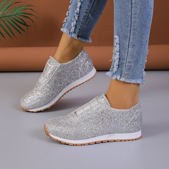 Damen Glitzernde Slip-On Sneakers mit elastischen Bändern EB