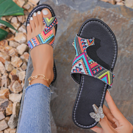 Damen Riemchen-Pantoletten mit buntem Design und komfortabler Sohle EB