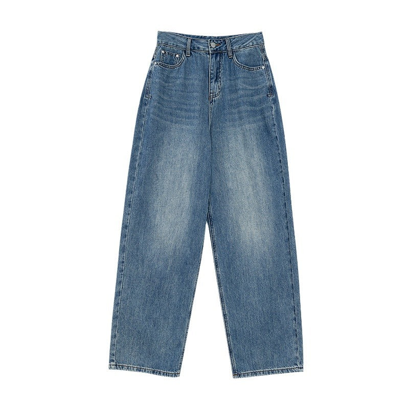 Damen Weite High-Waist Jeans mit lässigem Schnitt und ausgefranstem Saum EB