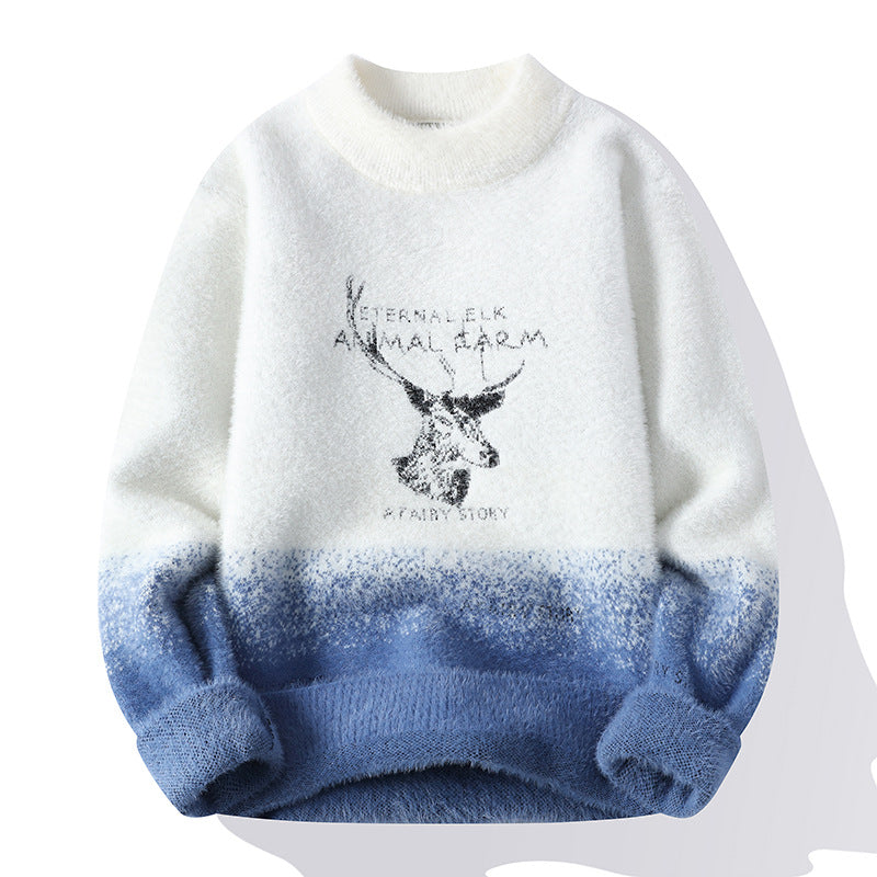 Damen Flauschiger Winterpullover mit kreativem Motiv und hohem Kragen EB