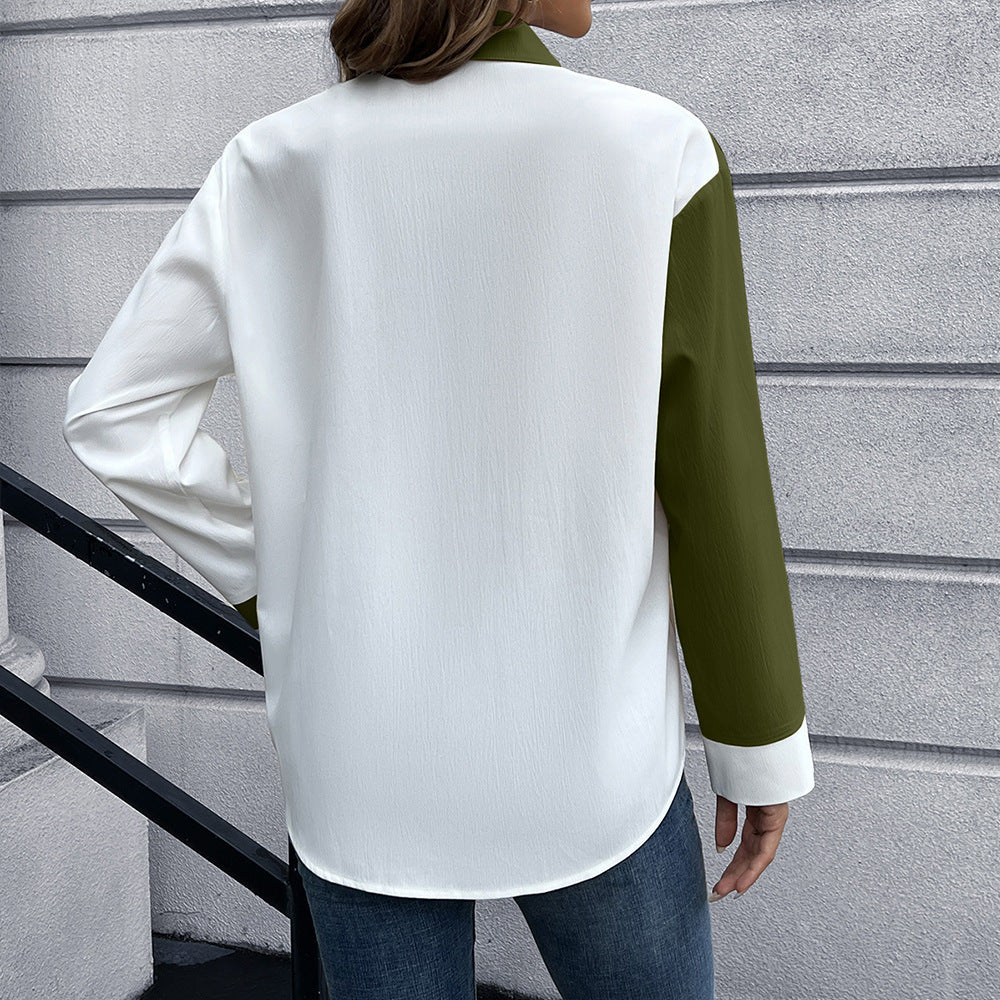 Damen Elegante Oversized Bluse mit Kontrastpaten EB