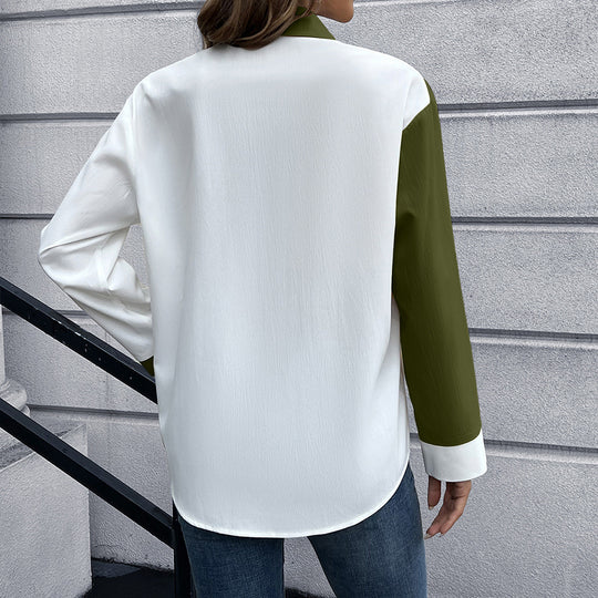 Damen Elegante Oversized Bluse mit Kontrastpaten EB