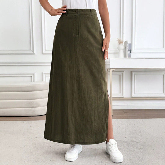 Damen Maxirock im lässigen Stil mit seitlichem Schlitz und hohem Taillenbund EB