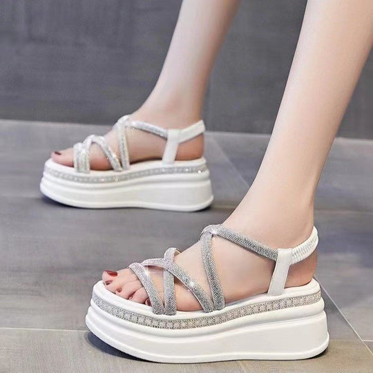 Damen Glamouröse Plateau-Sandalen mit verzierter Riemchenführung EB
