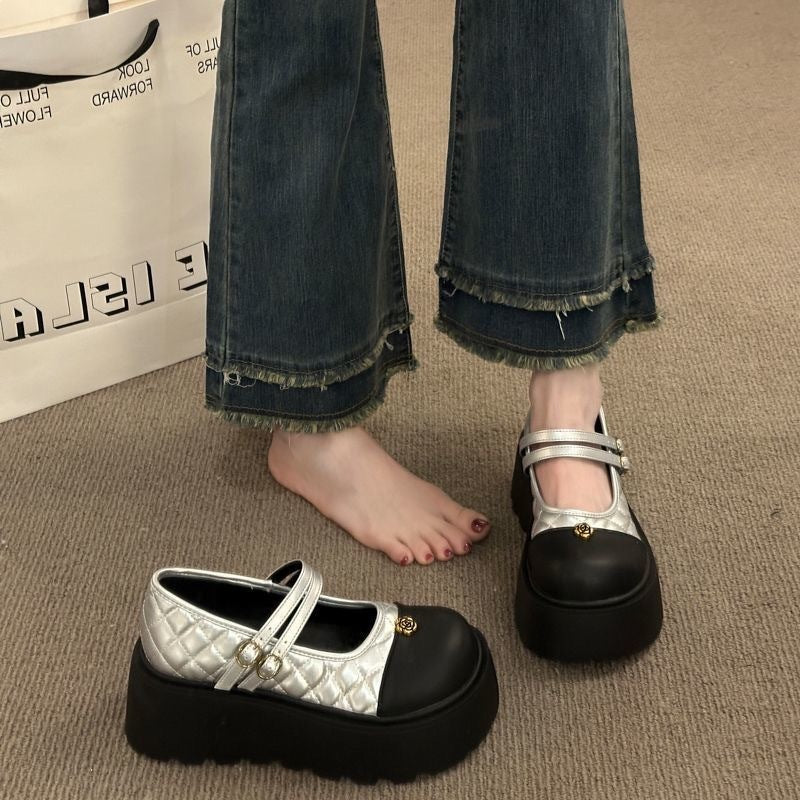 Damen Platform Mary Janes mit modischen Zweiriemen und geschmackvollem Design EB
