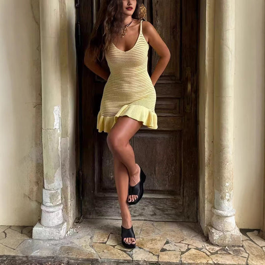 Damen Häkelkleid mit rüschendem Saum EB