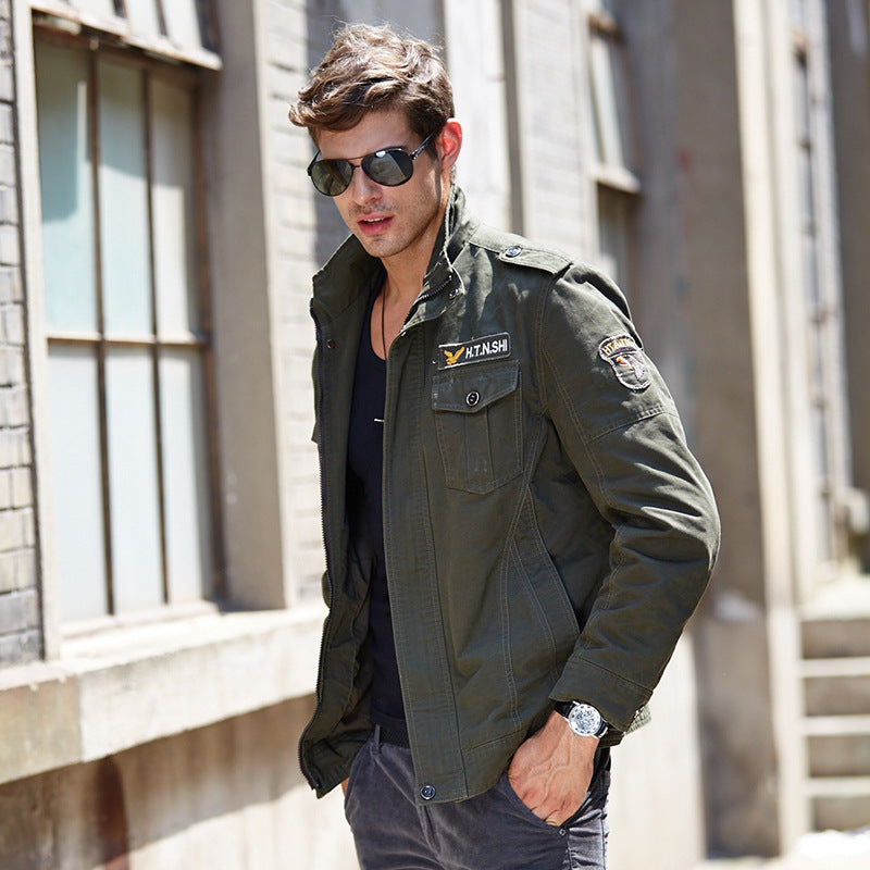 Herren Canvas-Fieldblouson im Military-Look mit Patchdetails und Mehrfachtaschen EB