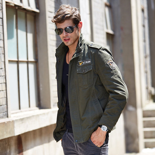 Herren Canvas-Fieldblouson im Military-Look mit Patchdetails und Mehrfachtaschen EB